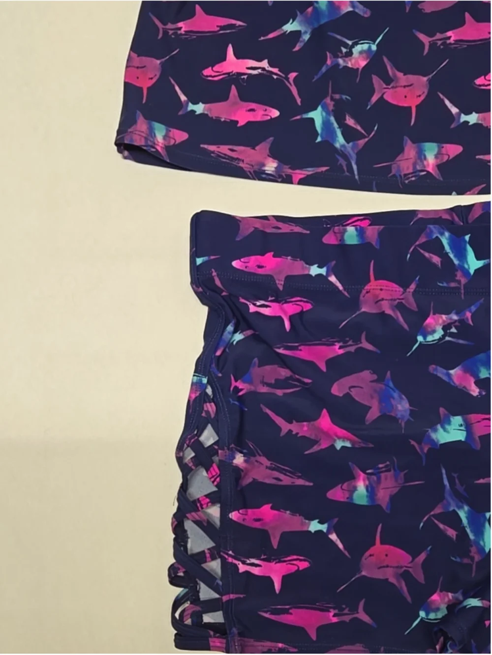 Torrid 1X Navy Shark Print High Rise Swim Short Lattice Side UPF 50 Plus Size - Picture 4 of 7